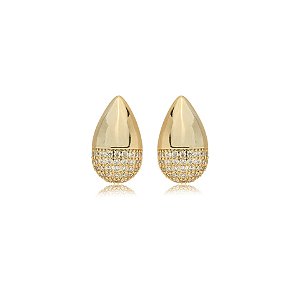 Brinco gota zircônia ouro semijoia BA 7181