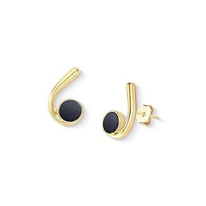 Brinco curvado pedra natural hematita ouro semijoia