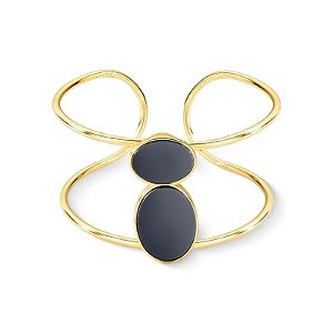 Bracelete oval pedra natural hematita ouro semijoia