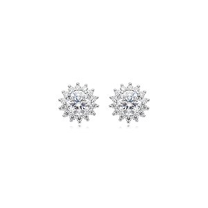 Brinco Elaine Palma flor solaris moissanite prata 925 6 mm