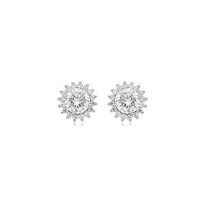 Brinco Elaine Palma flor solaris moissanite prata 925