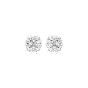 Brinco Elaine Palma flor glam moissanite prata 925 6mm