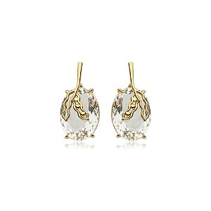 Brinco soja pedra cristal ouro semijoia