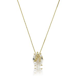 Colar soja pedra cristal ouro semijoia