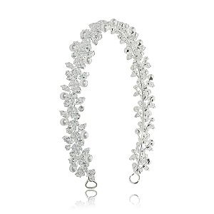 Tiara coroa noiva pérolas cristais prateado