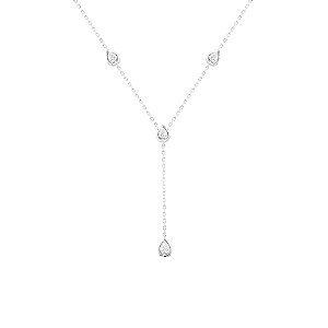 Colar gravatinha zircônia gota prata 925