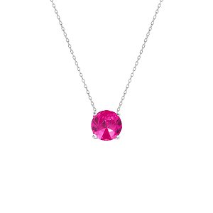 Colar corrente cristal safira pink prata 925