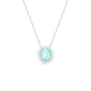Colar corrente oval esmeralda colombiana prata 925