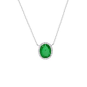 Colar corrente oval cristal esmeralda fusion prata 925