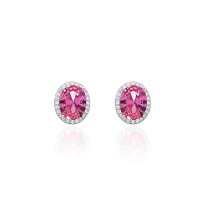 Brinco oval cristal safira pink prata 925