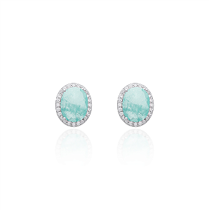 Brinco oval cristal esmeralda colombiana prata 925