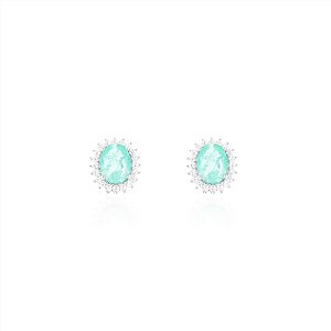 Brinco oval cristal esmeralda colombiana prata 925