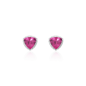 Brinco triangular cristal safira pink prata 925