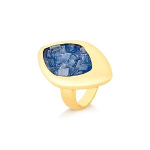 Anel pedra natural cianita azul ouro semijoia