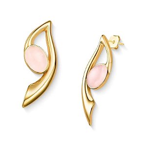 Brinco pedra natural quartzo rosa ouro semijoia