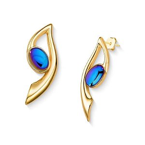 Brinco pedra natural ágata metalizada rainbow ouro semijoia