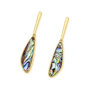 Brinco palito pedra natural abalone ouro semijoia