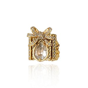 Anel ajustável Claudia Arbex laço cristais ouro vintage