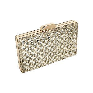Clutch retangular cristais dourado S-404