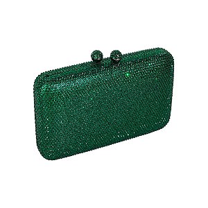 Clutch retangular strass verde musgo S-283