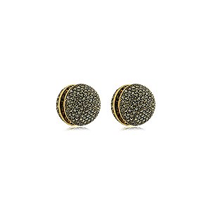 Brinco Hector Albertazzi front back strass ouro vintage