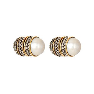 Brinco Hector Albertazzi front back pérola strass ouro vintage