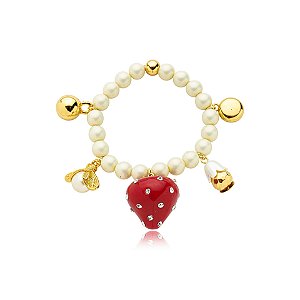 Pulseira Alana Tenório pérolas morango ouro semijoia