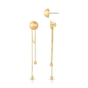 Brinco ear jacket esfera corrente ouro fosco semijoia
