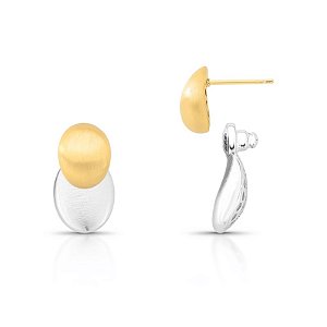 Brinco ear jacket oval mix ouro e ródio fosco semijoia