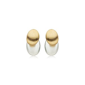 Brinco ear jacket oval mix ouro e ródio fosco semijoia