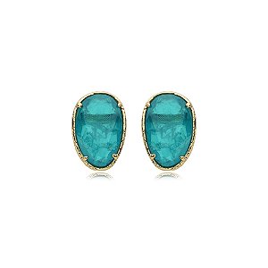 Brinco oval cristal verde ouro semijoia
