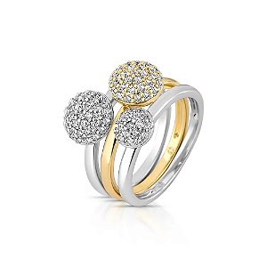 Kit 3 anéis zircônia ouro e ródio semijoia