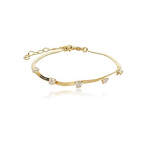 Pulseira corrente fita zircônia coração ouro semijoia 6819105