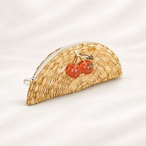 Bolsa Clutch de Palha Natural com Cereja Alana Tenório