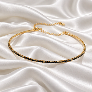 Colar Chocker Aro Fino Com Zircônias Pretas 7763
