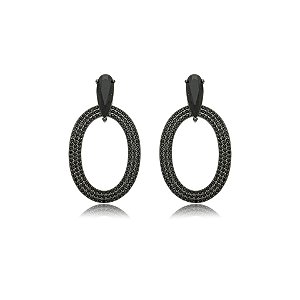 Brinco oval zircônia black ródio negro semijoia BA 3696