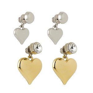 Kit 2 brincos Juliana Manzini heart mix de banhos