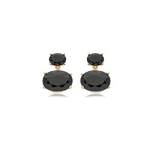 Brinco oval cristal preto ouro semijoia 19k11095