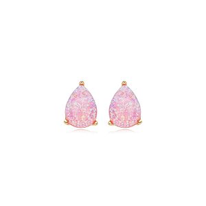 Brinco gota cristal opala rosa ouro semijoia 25k01063