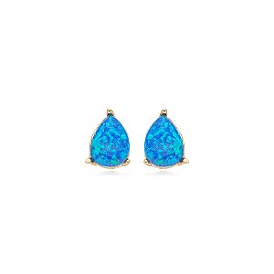 Brinco gota cristal opala azul ouro semijoia 25k01063
