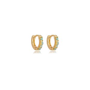 Brinco argolinha cristal opala verde ouro semijoia 25k01057