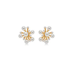 Brinco chuveirinho pérolas ouro semijoia 25a01020