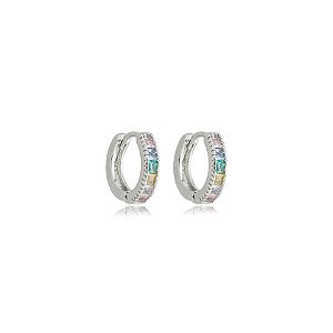 Brinco argolinha zicônias coloridas ródio semijoia 25a01045