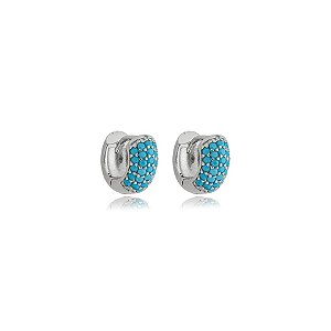 Brinco argolinha turquesa ródio semijoia 25a01061