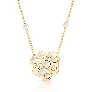 Colar flor pérola shell ouro semijoia