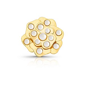 Broche flor pérola shell ouro semijoia