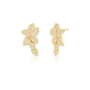 Brinco ear cuff flores zircônia ouro semijoia