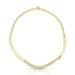 Colar aro curvado zircônia ouro semijoia