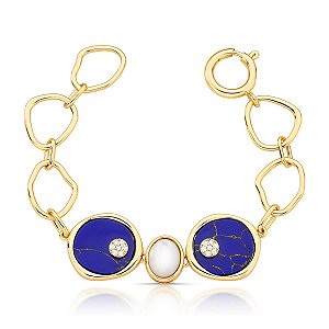 Pulseira cristal lápis lazuli madrepérola ouro semijoia