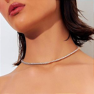 Colar riviera curto zircônia cristal ouro semijoia